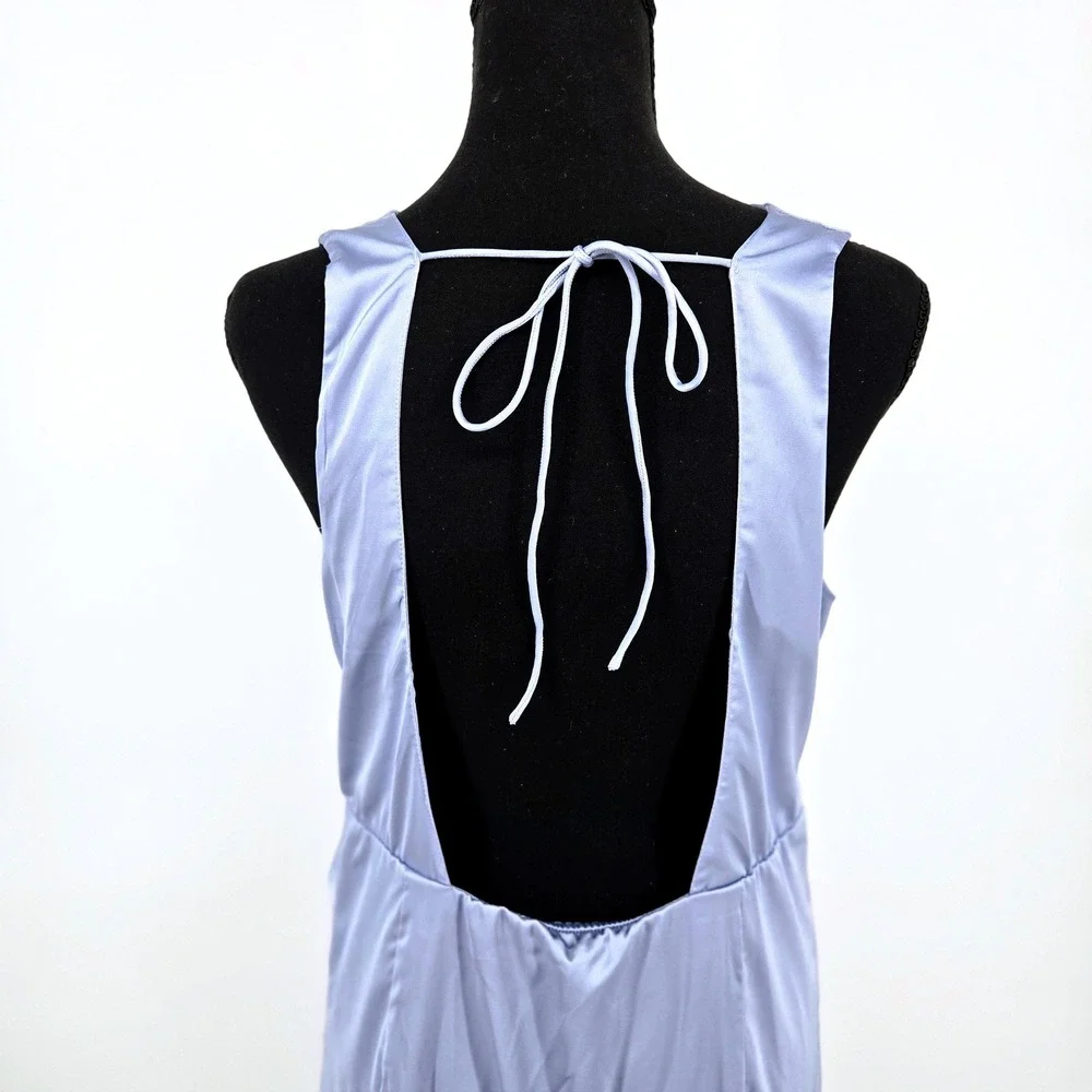 Abercrombie & Fitch Draped Twist Satin Maxi Dress Blue Backless Slit Homecoming